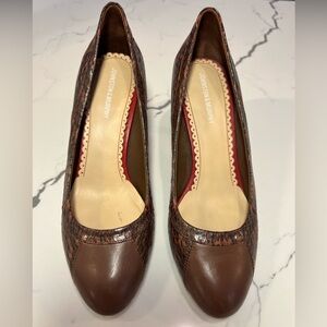 Johnston & Murphy Brown Leather & Genuine Snakeskin Pumps – Round Toe Size 9M 👠